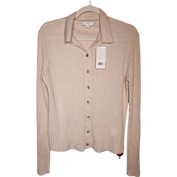 Vince Ribbed Button Front Cashmere & Silk Blend Polo Shirt NWT - Picture 3 of 9